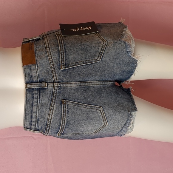Nasty Gal Rip Em Off Distressed Denim Shorts in Mid Blue Wash - Picture 2 of 5